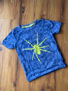 Mini Boden Blue Short Sleeve Tee with Neon Green Spider Motif